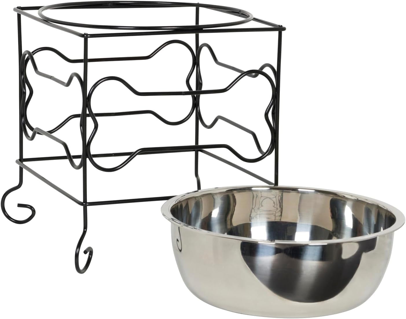 YML Elevated Stainless Steel Dog & Cat Bowl with Black Wrought Iron Stand, 10-Inch (10.75 Cups)