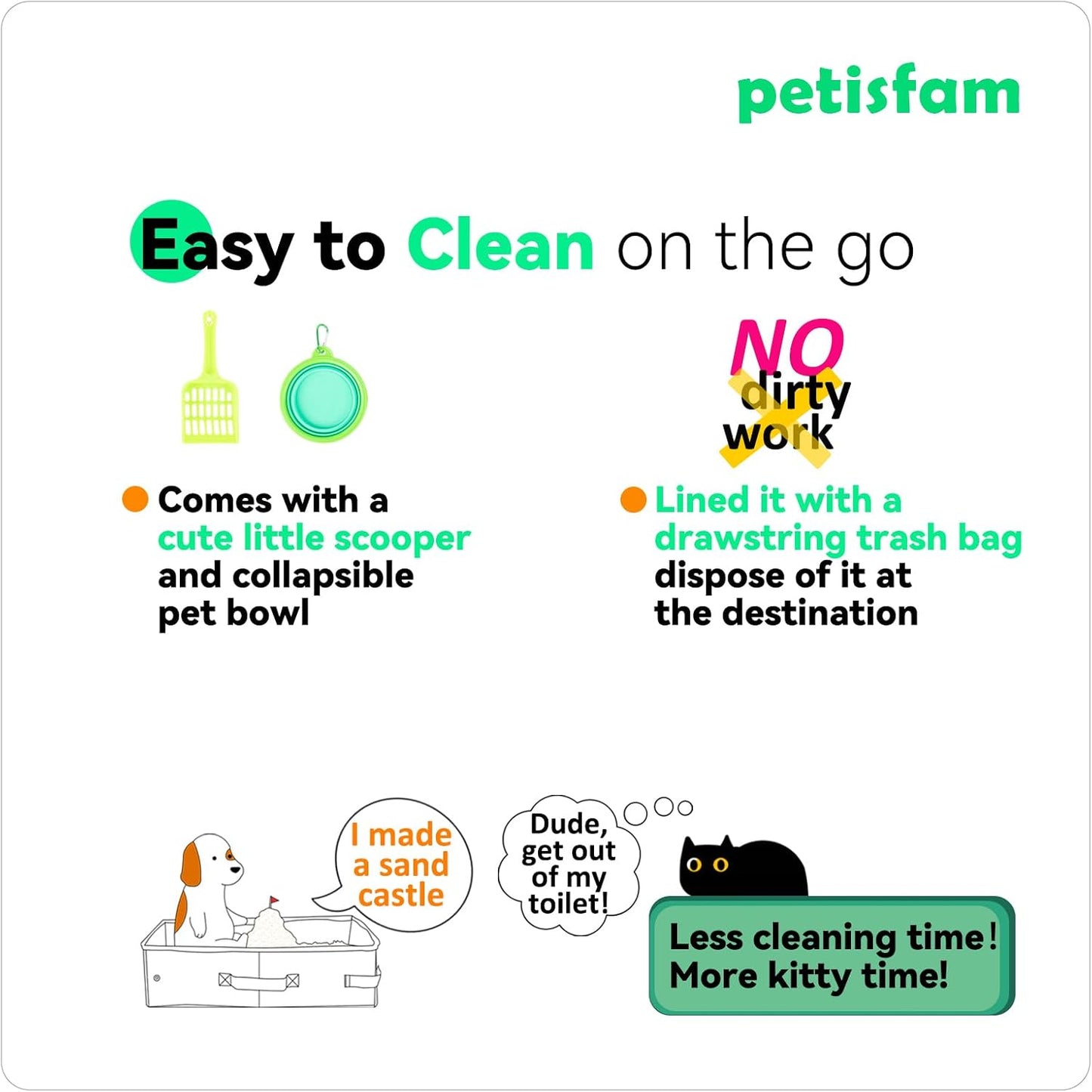 Petisfam Portable Cat Travel Litter Box. Easy Use in the Car. No Leakage, Smell and Messes. One-Handed Carrying for Road Trip, Hotel Stays, Car and Airplane