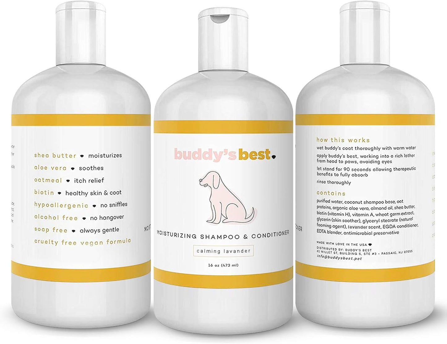 Buddy'S Best Dog Shampoo for Smelly Dogs - Skin-Friendly, Oatmeal Dog Shampoo and Conditioner for Dry and Sensitive Skin - Moisturizing Puppy Wash Shampoo, Calming Lavender Scent, 16Oz