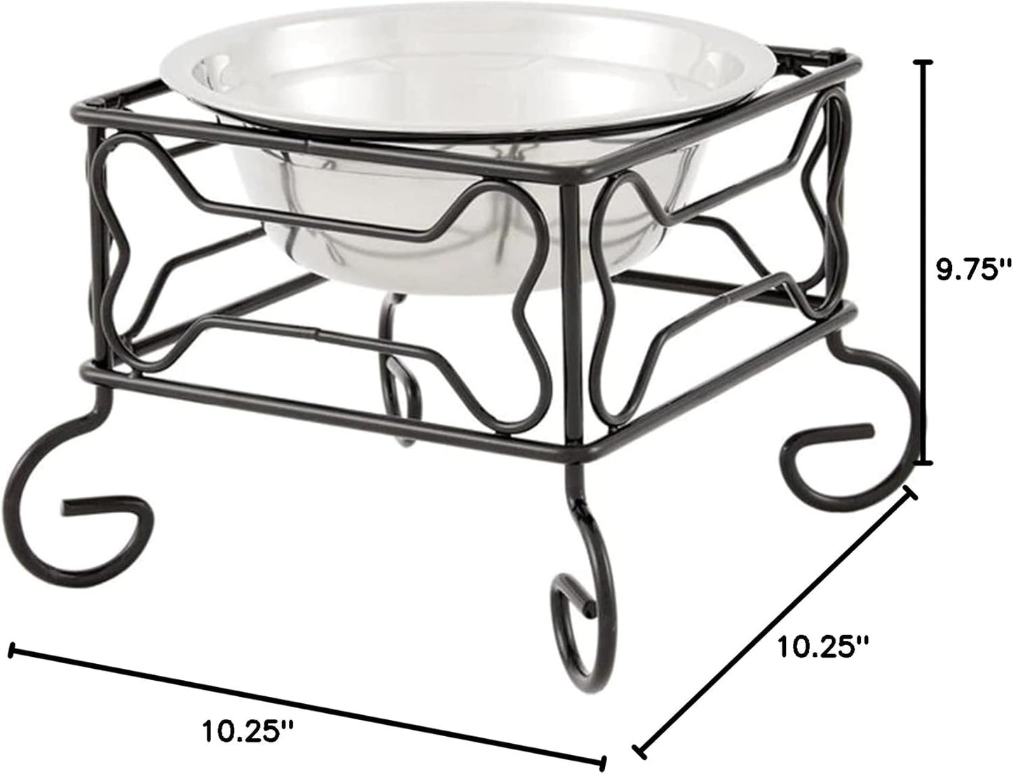 YML Elevated Stainless Steel Dog & Cat Bowl with Black Wrought Iron Stand, 10-Inch (10.75 Cups)