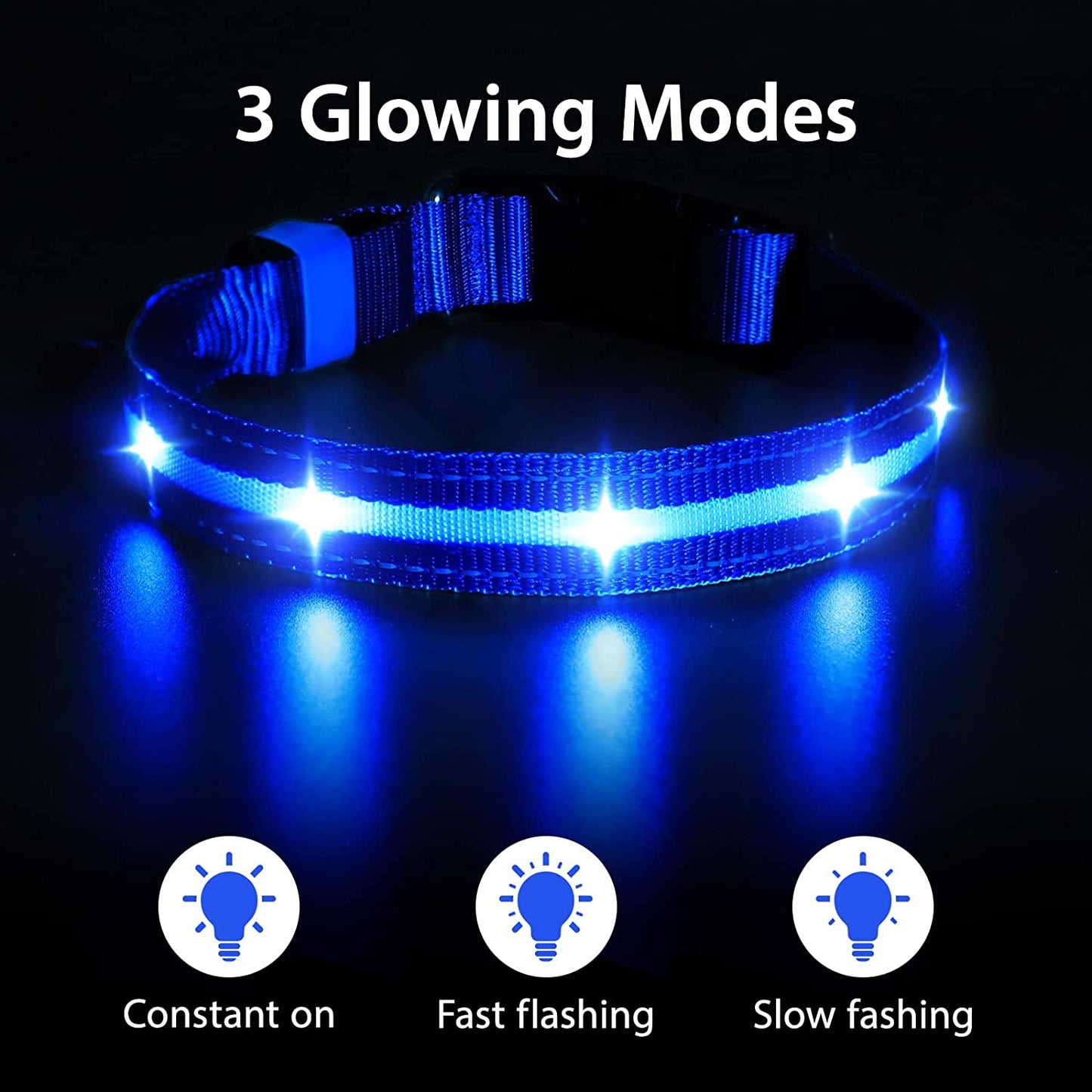MASBRILL Led Dog Collar-Rechargeable Light up Dog Collars Water-Resistant Lighted Dog Collar Flashing Glowing Dog Collar Night Walking Collar for Dogs M(19.69 * 0.98Inch)