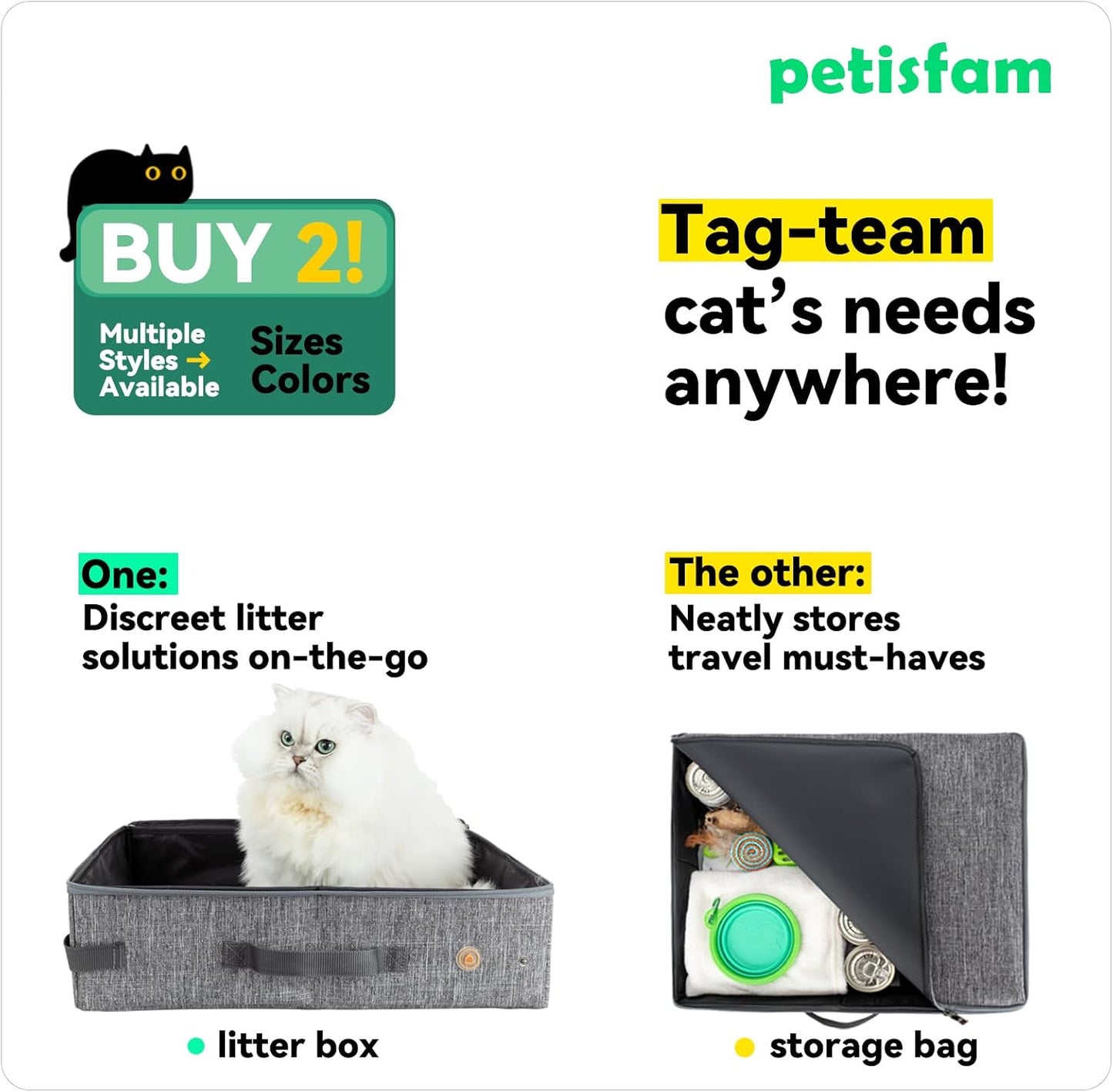 Petisfam Portable Cat Travel Litter Box. Easy Use in the Car. No Leakage, Smell and Messes. One-Handed Carrying for Road Trip, Hotel Stays, Car and Airplane