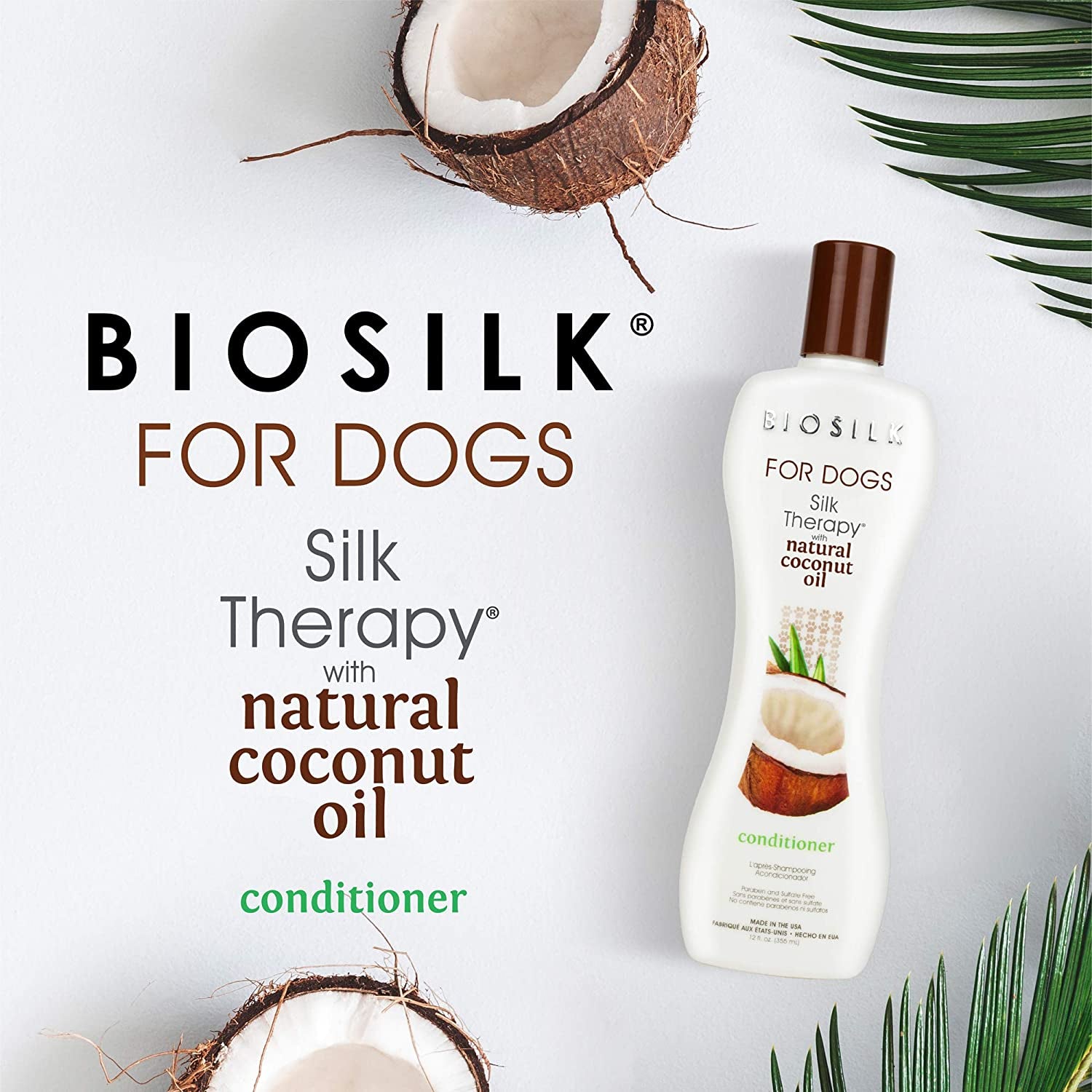 Biosilk for Dogs Silk Therapy Conditioner with Natural Coconut Oil | Coconut Oil Dog Conditioner from Biosilk for Dogs | Pet Conditioner for Dogs, 12 Ounces,Beige